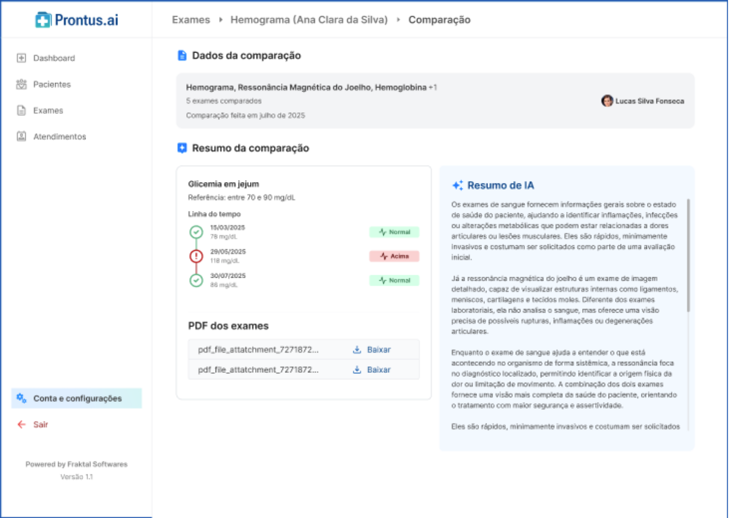 Prontus.ai — Comparação de exames